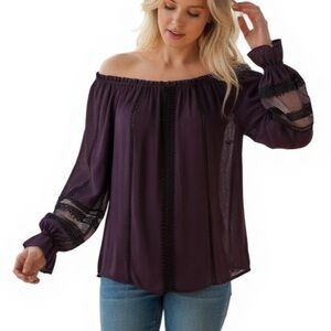 NWT RAMY BROOK Long Sleeve On Off Shoulder Lace & Ruffle Blouse Size X-Small